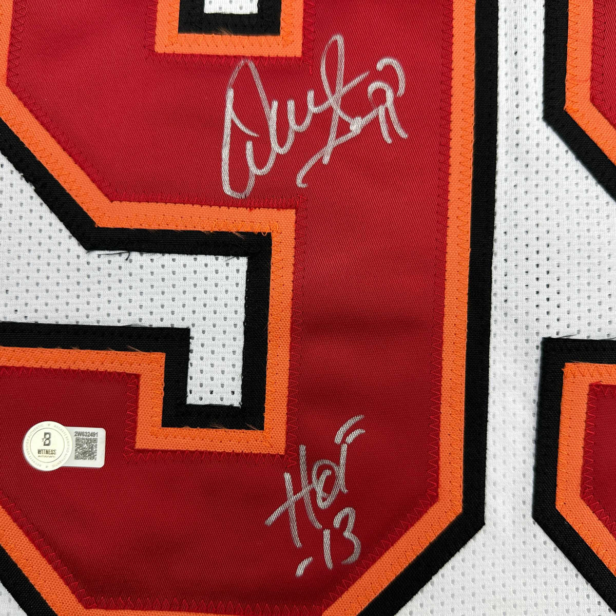Autographed/Signed Warren Sapp HOF 13 Tampa Bay White Football Jersey Beckett BAS COA