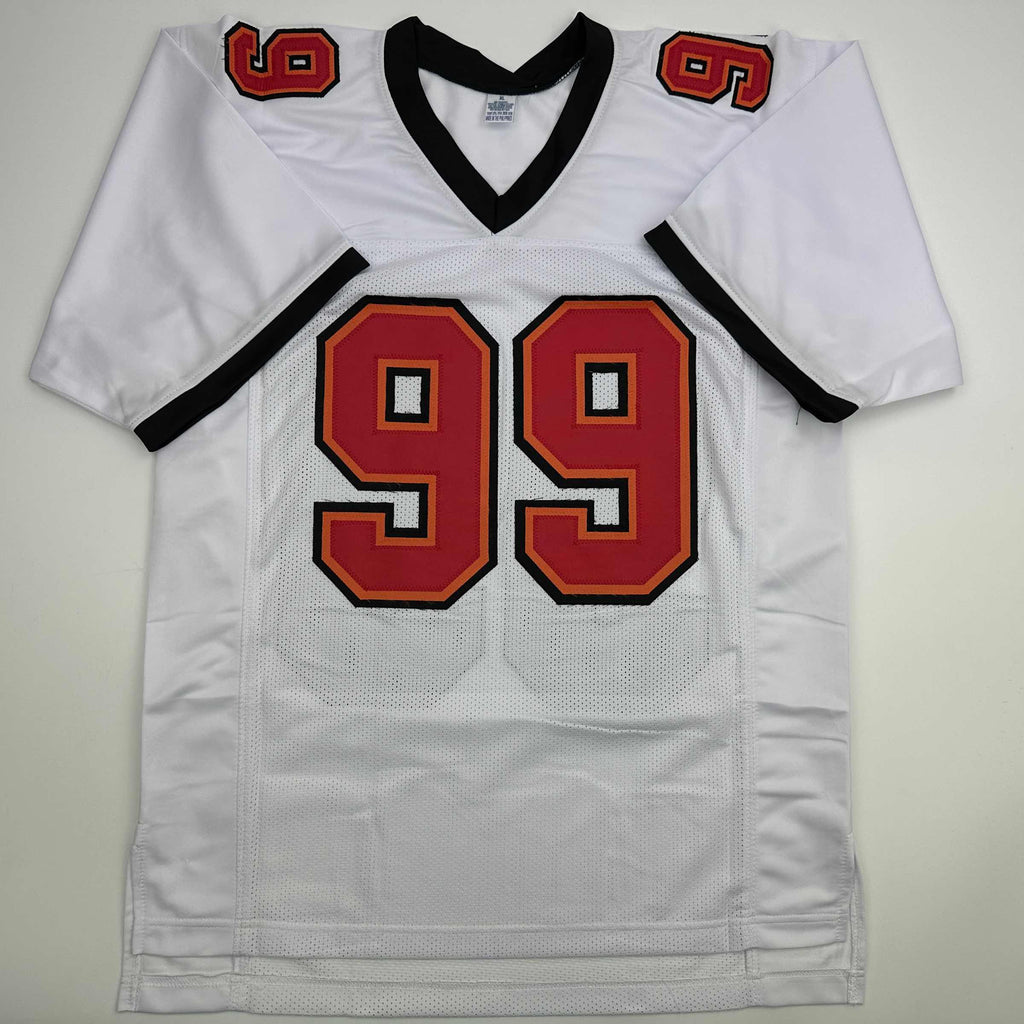 Autographed/Signed Warren Sapp HOF 13 Tampa Bay White Football Jersey Beckett BAS COA