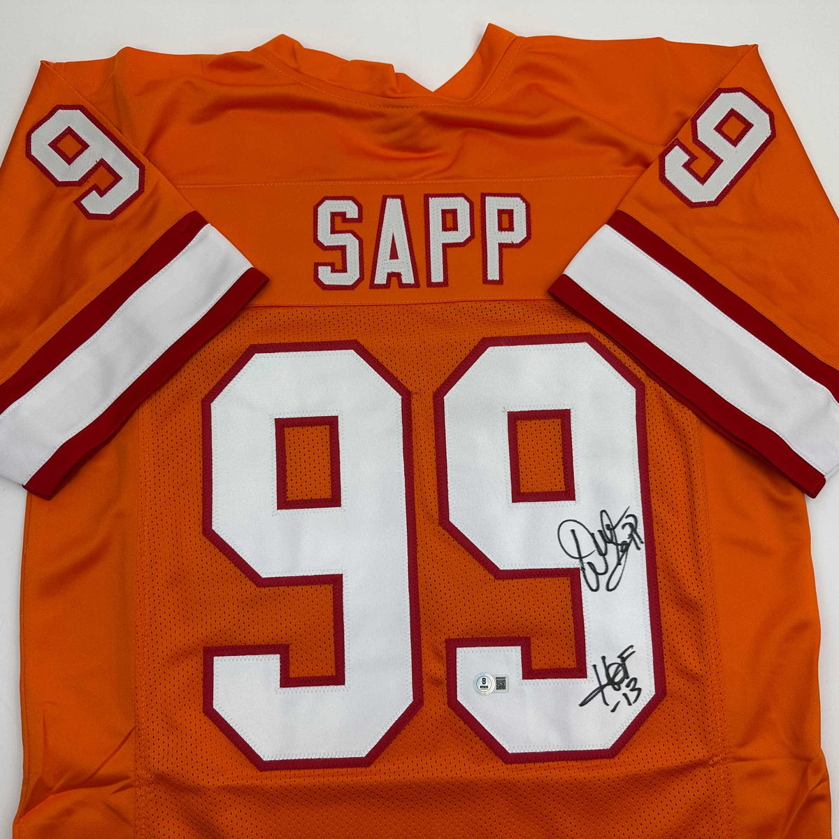 Autographed/Signed Warren Sapp HOF 13 Tampa Bay Orange Retro Football Jersey Beckett BAS COA