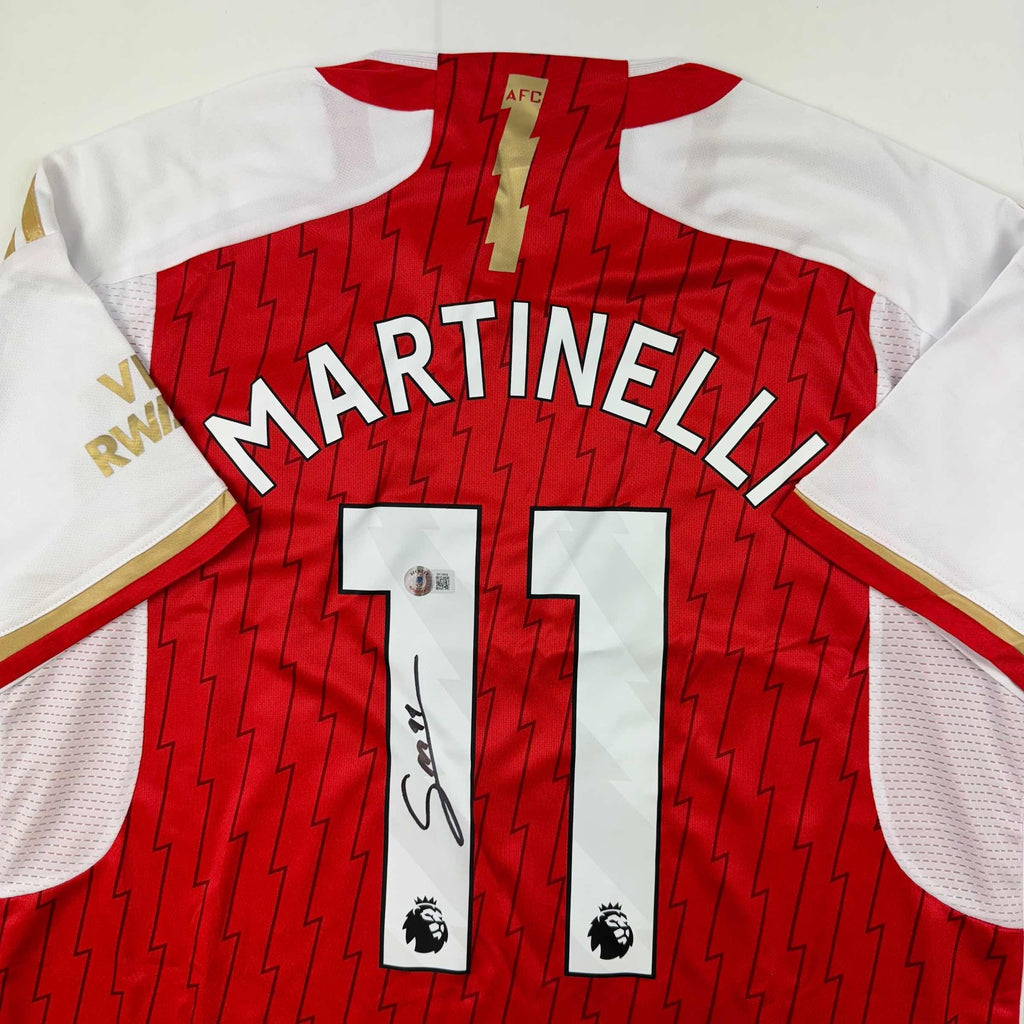 Autographed/Signed Gabriel Martinelli Arsenal Red Soccer Jersey Beckett BAS COA