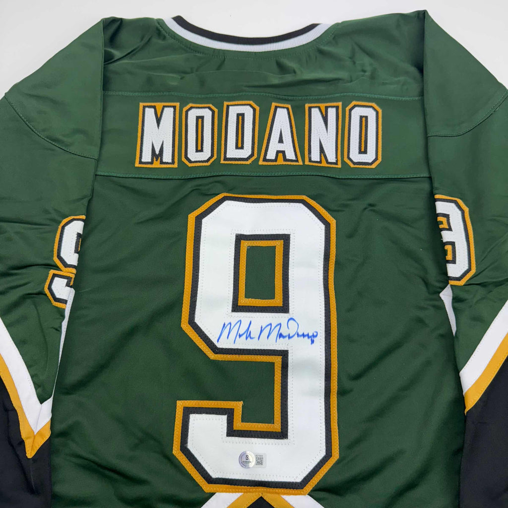 Autographed/Signed Mike Modano Dallas Dark Green Hockey Jersey Beckett BAS COA