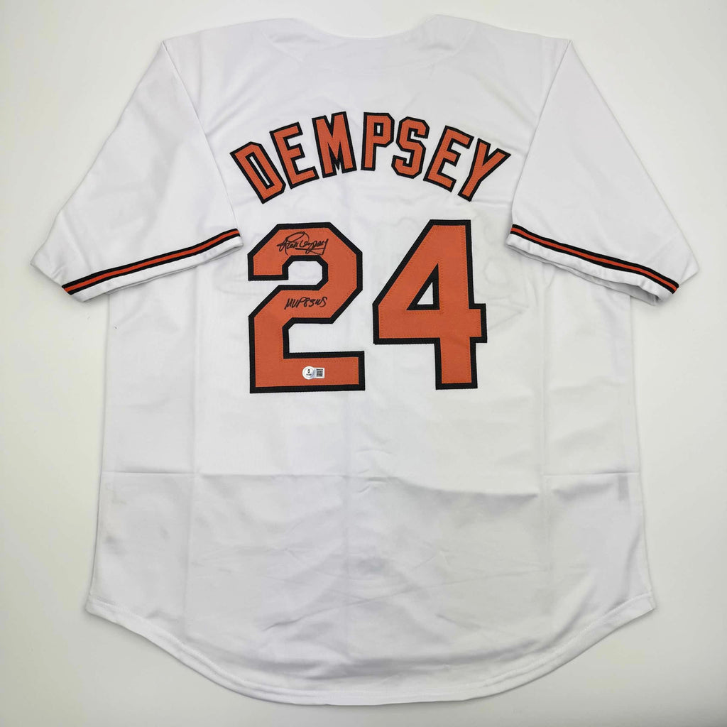 Autographed/Signed Rick Dempsey "MVP 83 WS" Baltimore White Baseball Jersey Beckett BAS COA