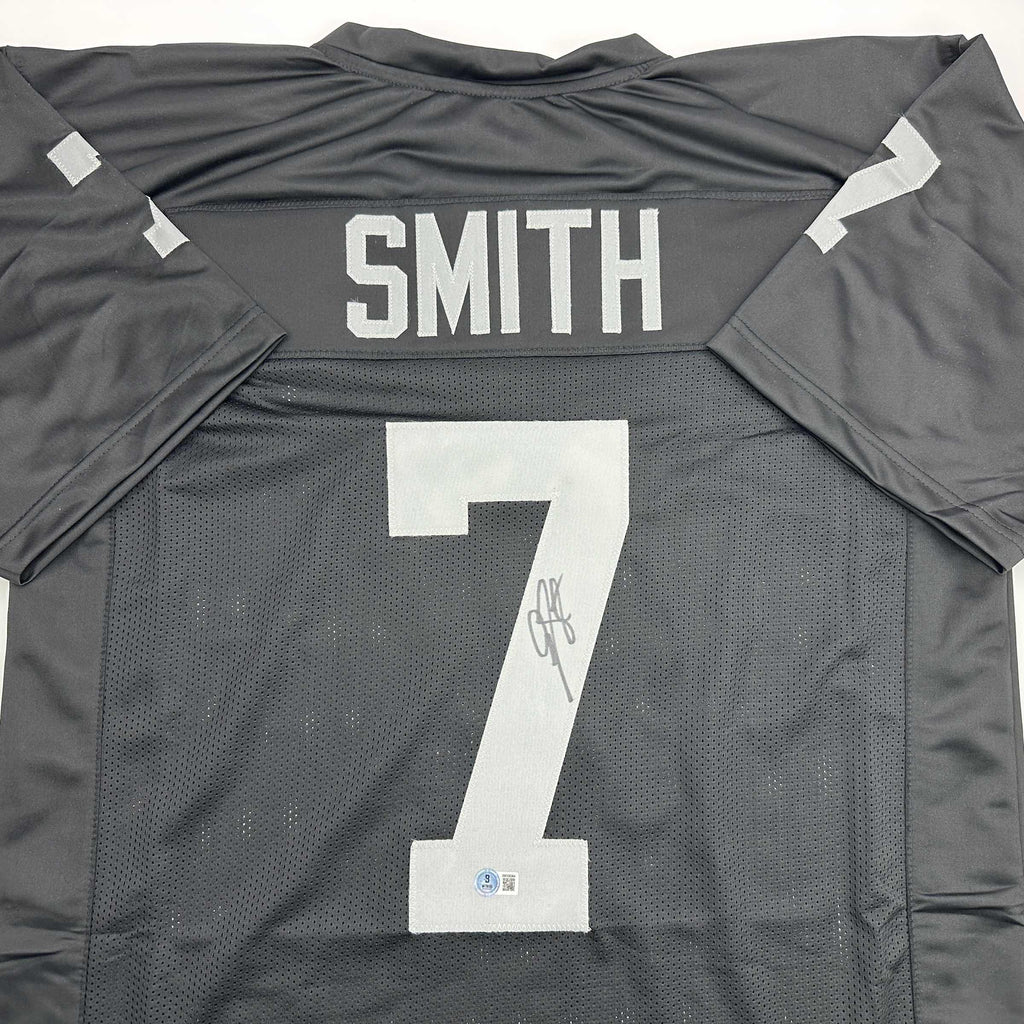Autographed/Signed Geno Smith Oakland Black Football Jersey Beckett BAS COA