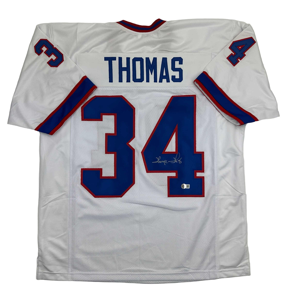 Autographed/Signed Thurman Thomas Buffalo White Football Jersey Beckett BAS COA