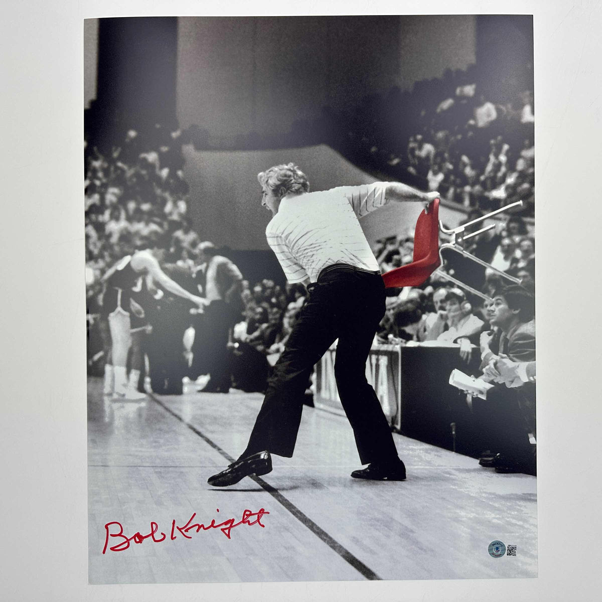 Autographed/Signed Bobby Bob Knight Chair Throw Indiana Hoosiers 16x20 College Basketball Photo Beckett BAS COA