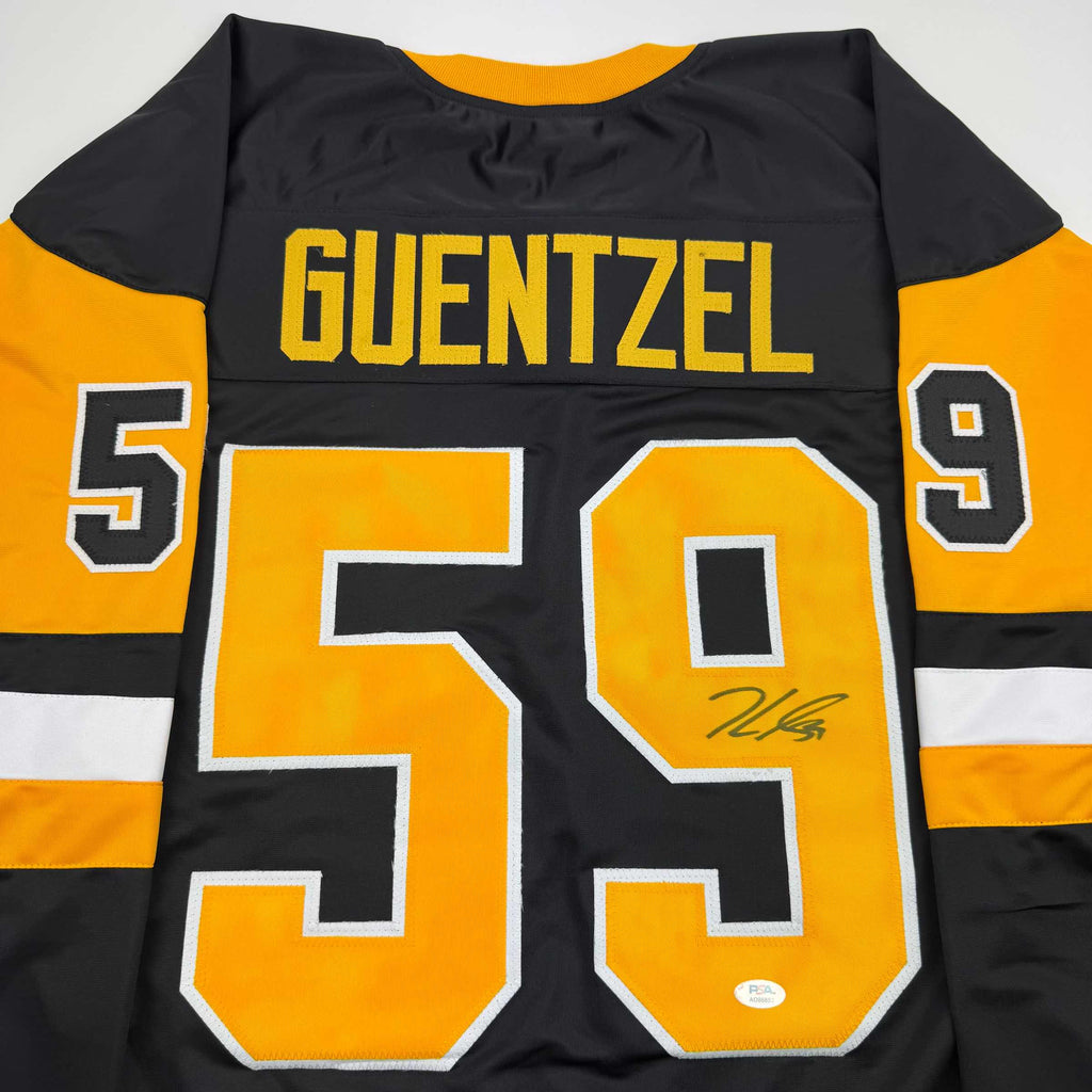 Autographed/Signed Jake Guentzel Pittsburgh Black Hockey Jersey PSA/COA