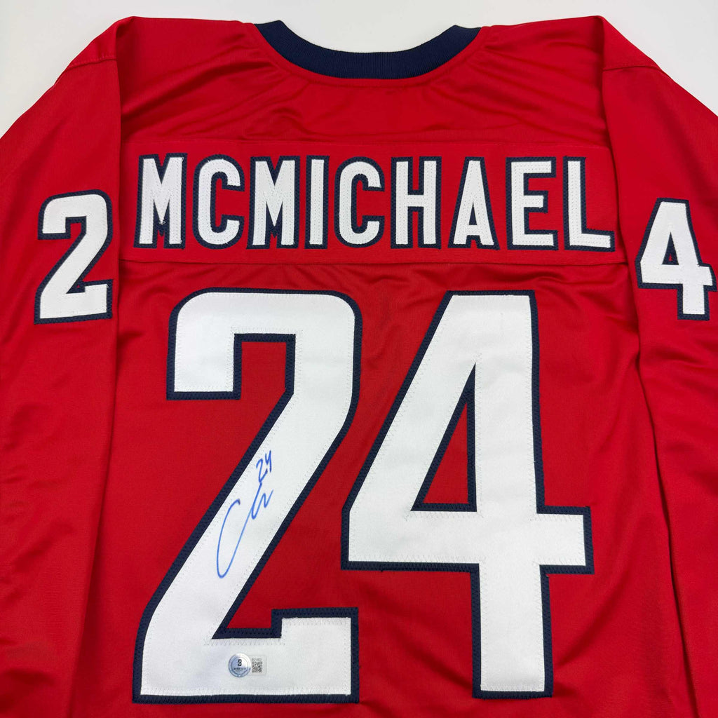 Autographed/Signed Connor McMichael Washington Red Hockey Jersey Beckett BAS COA