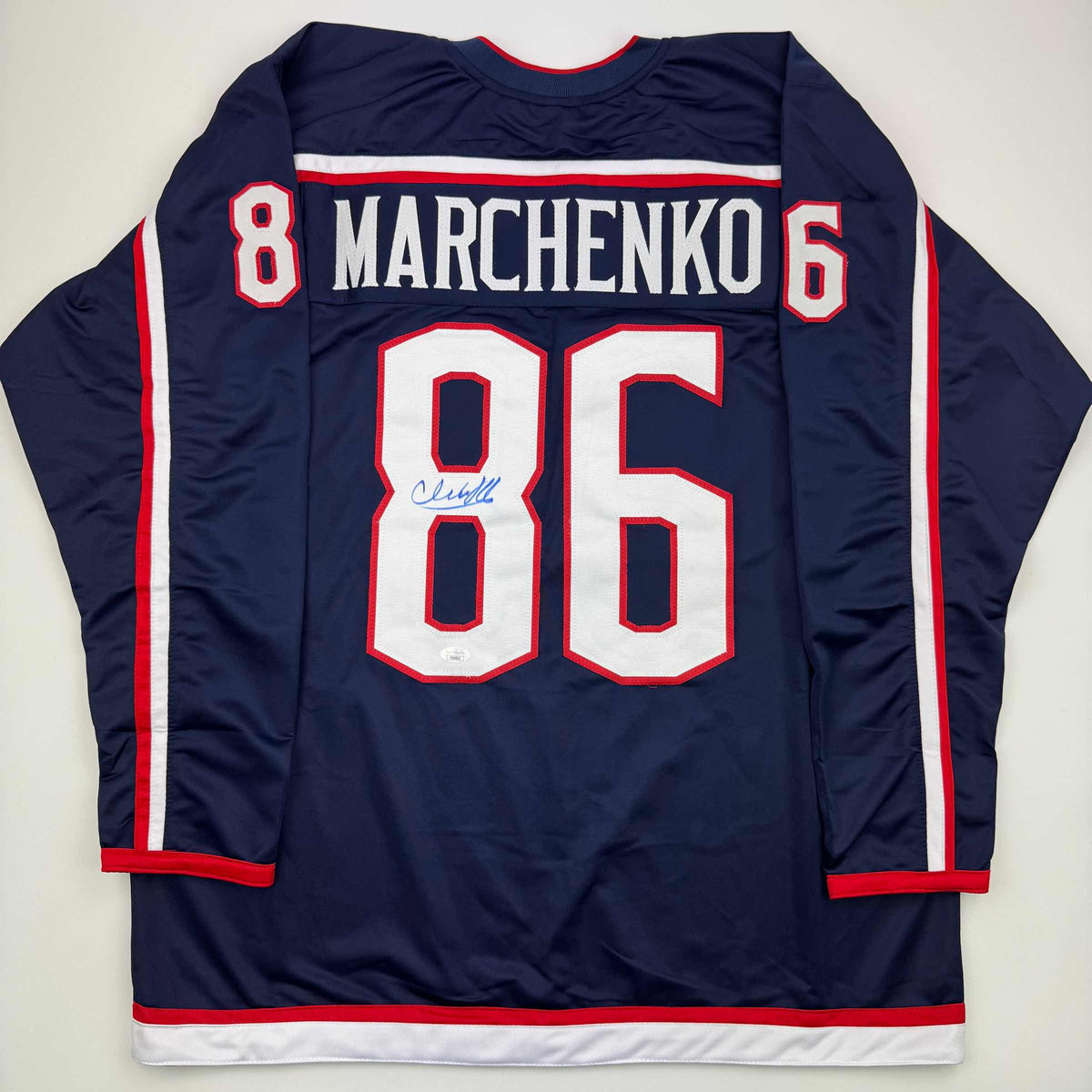 Autographed/Signed Kirill Marchenko Columbus Blue Hockey Jersey JSA COA