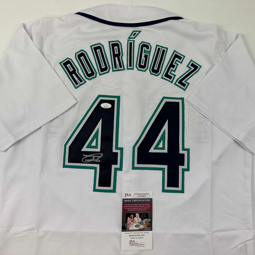 Autographed/Signed Julio Rodriguez Seattle White Baseball Jersey JSA COA