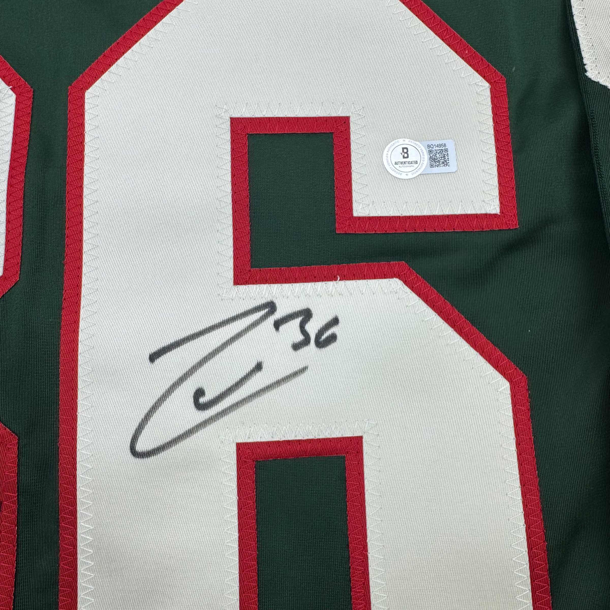 Autographed/Signed Mats Zuccarello Minnesota Green Hockey Jersey Beckett BAS COA