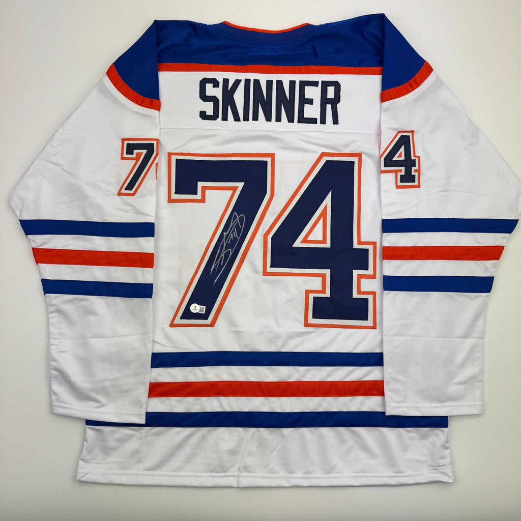 Autographed/Signed Stuart Skinner Edmonton White Hockey Jersey Beckett BAS COA