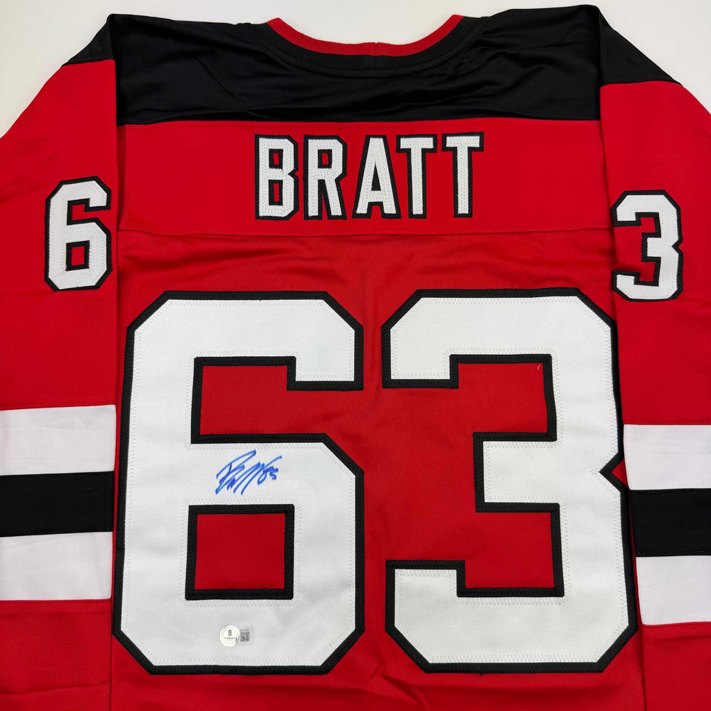 Autographed/Signed Jesper Bratt New Jersey Red Hockey Jersey Beckett BAS COA