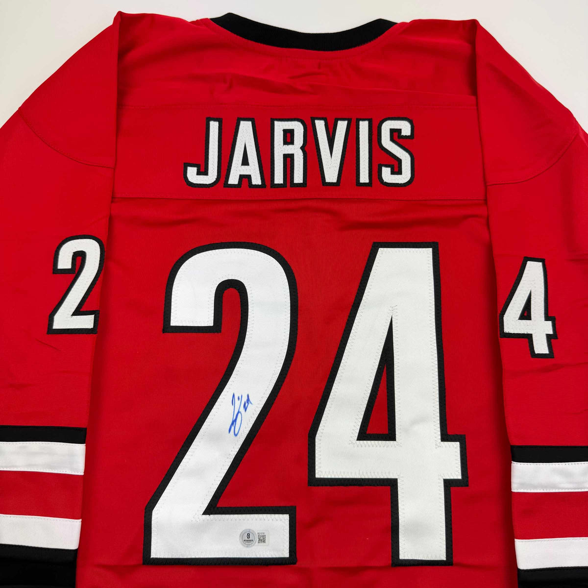 Autographed/Signed Seth Jarvis Carolina Red Hockey Jersey Beckett BAS COA