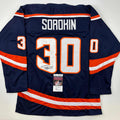 Autographed/Signed Ilya Sorokin New York Blue Reverse Retro Hockey Jersey JSA COA