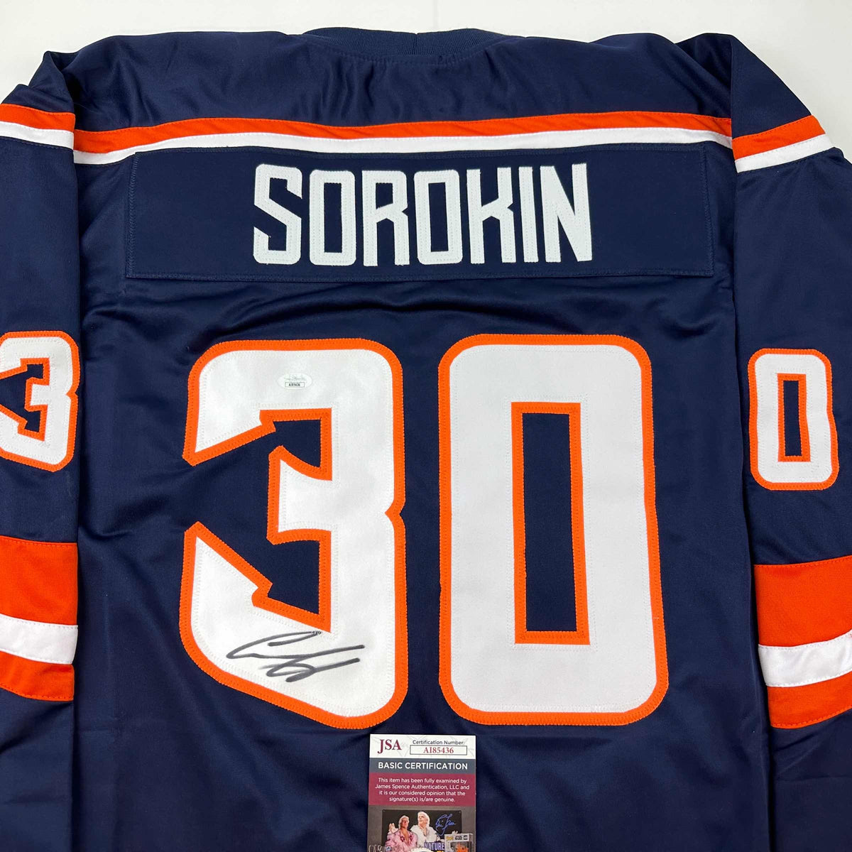 Autographed/Signed Ilya Sorokin New York Blue Reverse Retro Hockey Jersey JSA COA
