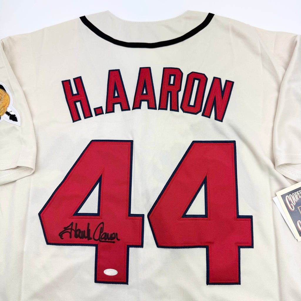 Autographed/Signed Hank Henry Aaron Atlanta Baseball Jersey Steiner COA