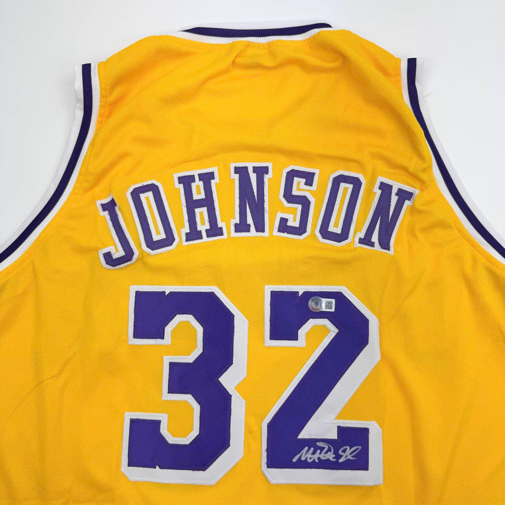 Autographed/Signed Earvin Magic Johnson Los Angeles LA Yellow Basketball Jersey Beckett BAS COA