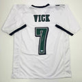 Autographed/Signed Michael Mike Vick Philadelphia White Football Jersey Beckett BAS COA