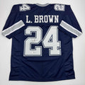 Autographed/Signed Larry Brown Dallas Blue Football Jersey Beckett BAS COA