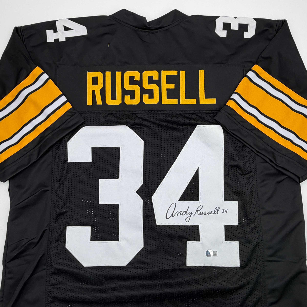 Autographed/Signed Andy Russell Pittsburgh Black Football Jersey Beckett BAS COA