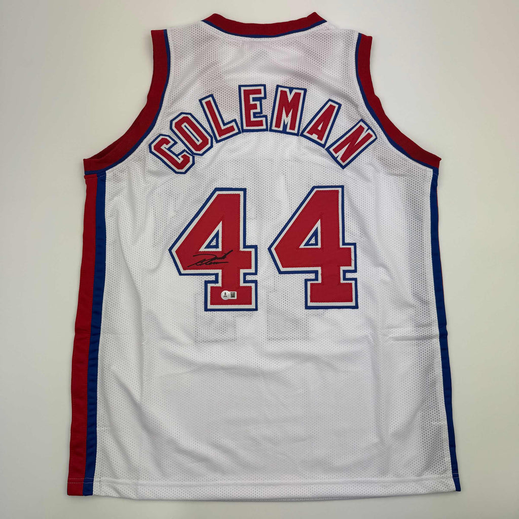 Autographed/Signed Derrick Coleman New Jersey NJ White Basketball Jersey Beckett BAS COA