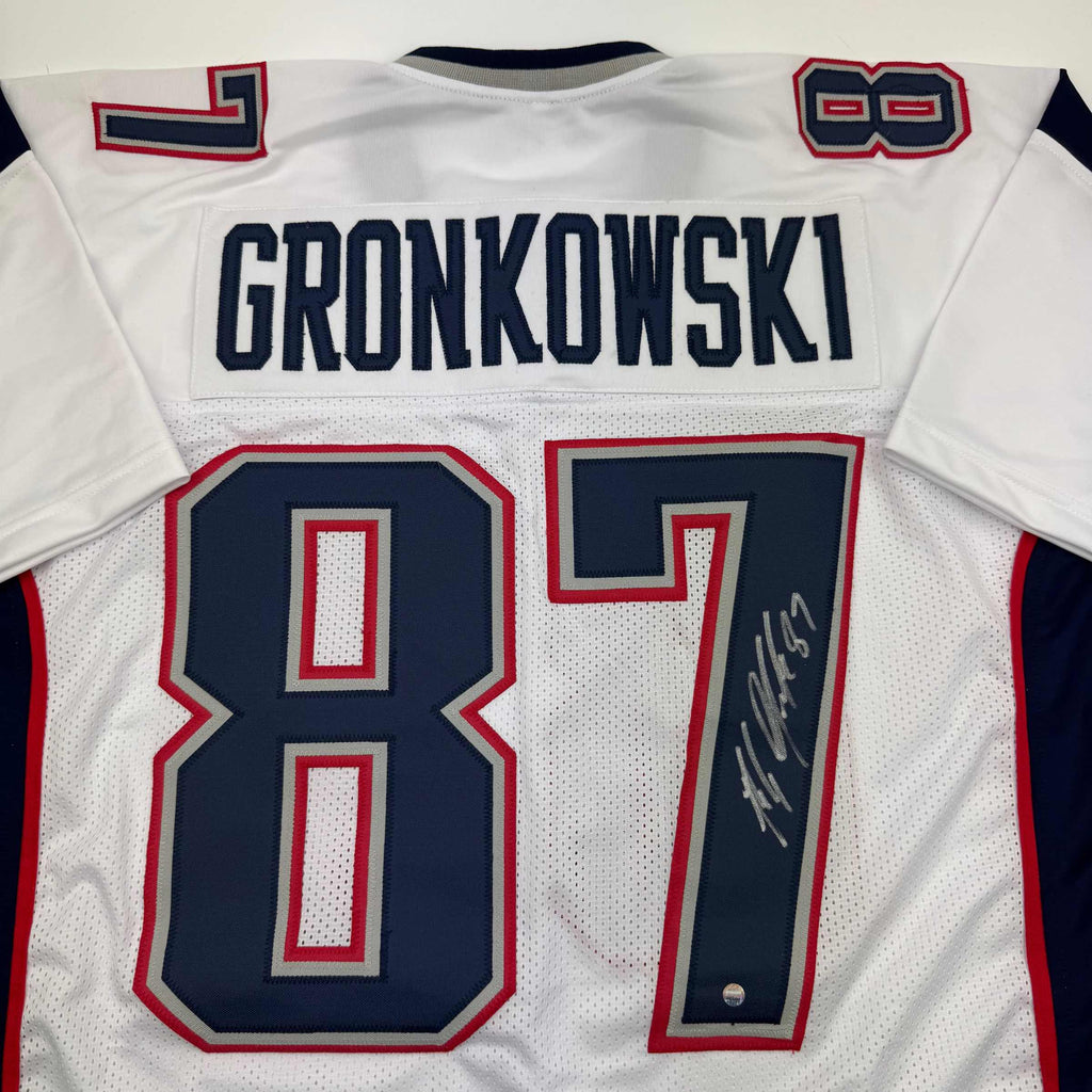 Autographed/Signed Rob Gronkowski New England White Football Jersey Steiner COA