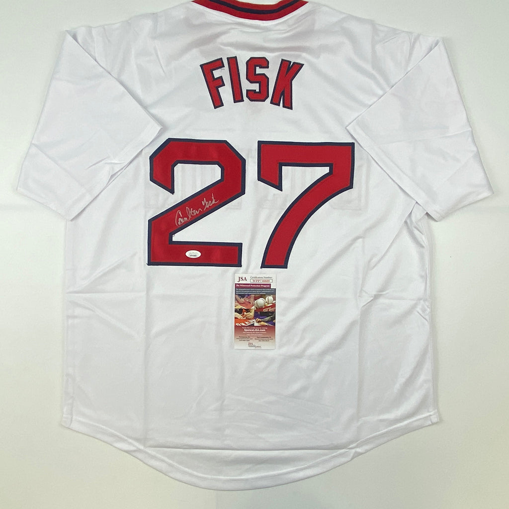 Autographed/Signed Carlton Fisk Boston White Baseball Jersey JSA COA