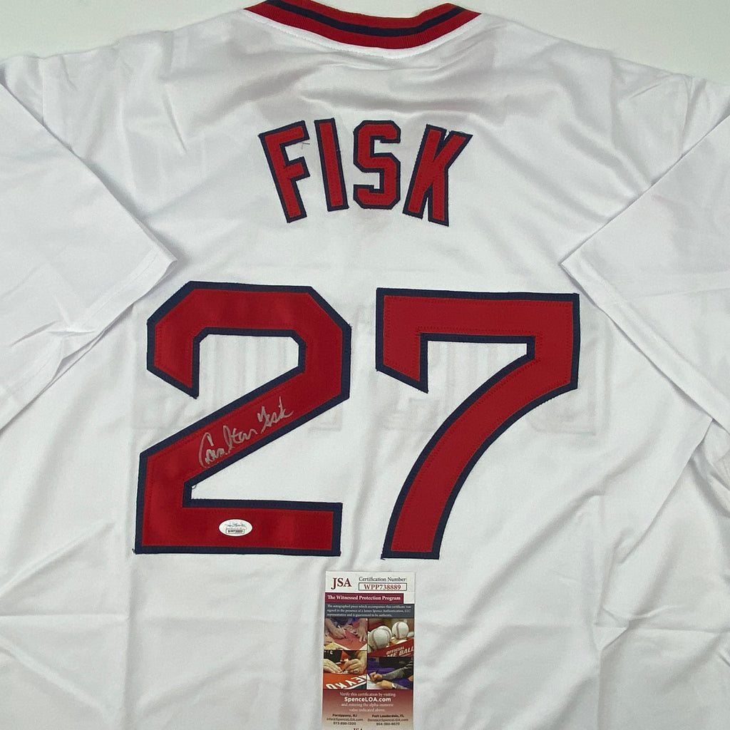 Autographed/Signed Carlton Fisk Boston White Baseball Jersey JSA COA