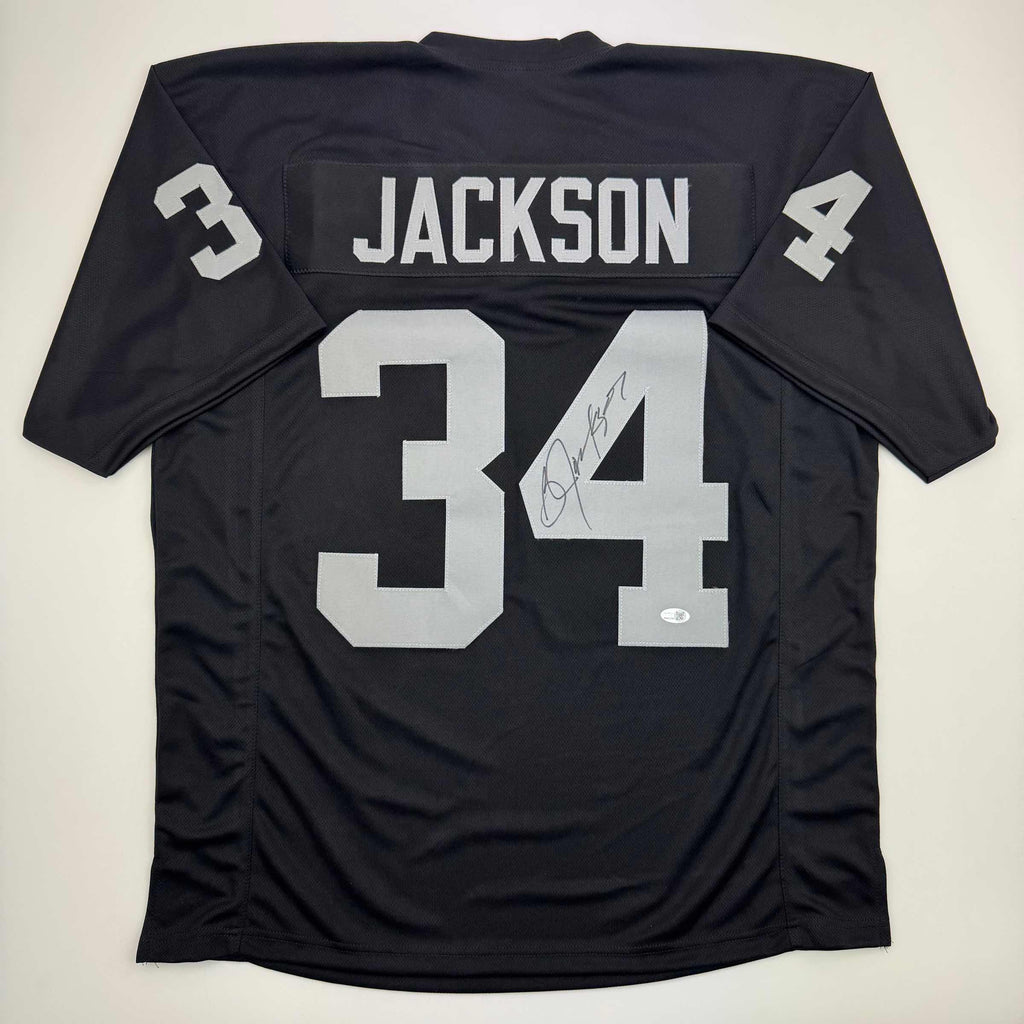 Autographed/Signed Bo Jackson Oakland Black Football Jersey JSA COA