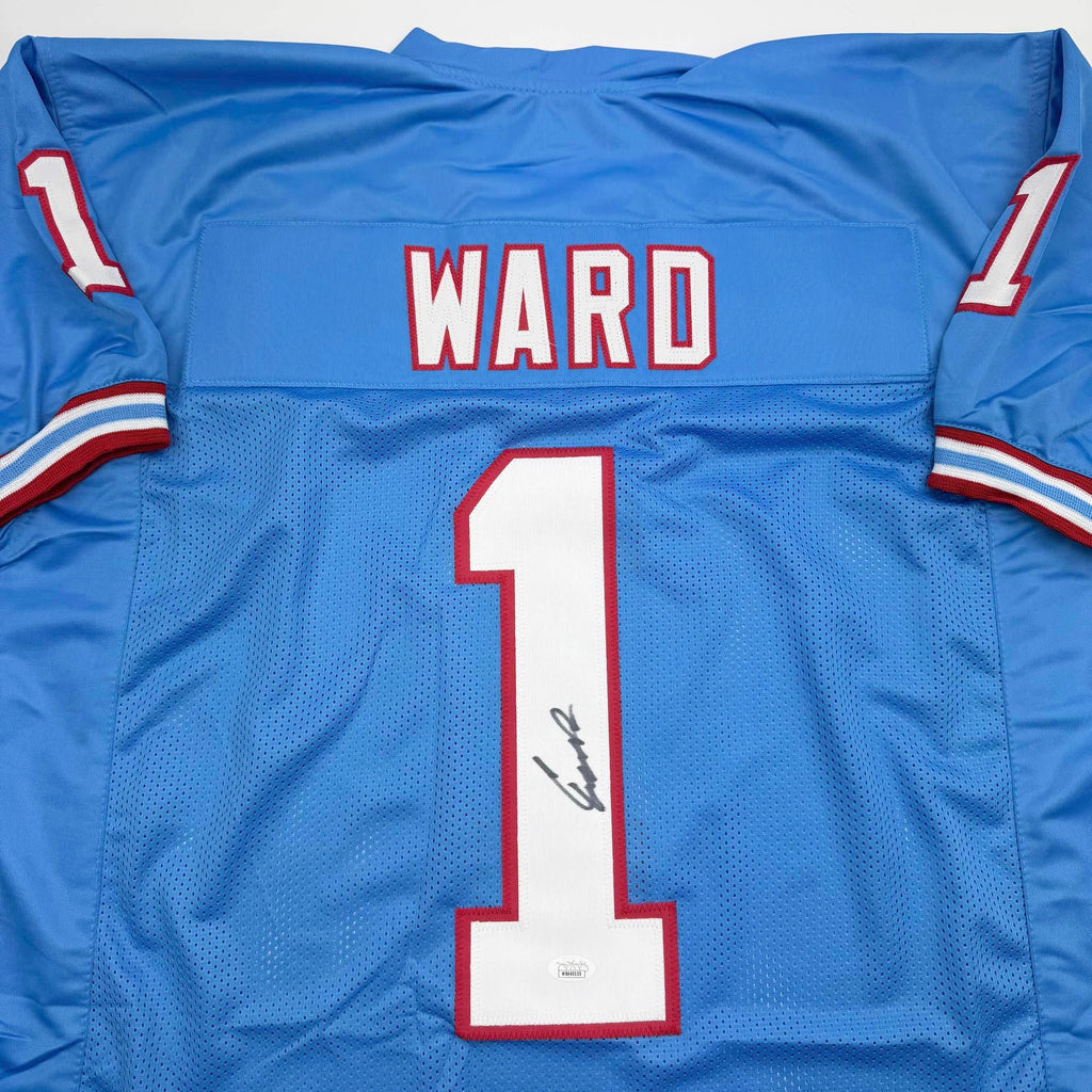 Autographed/Signed Cameron Cam Ward Tennessee Retro Light Blue Football Jersey JSA COA