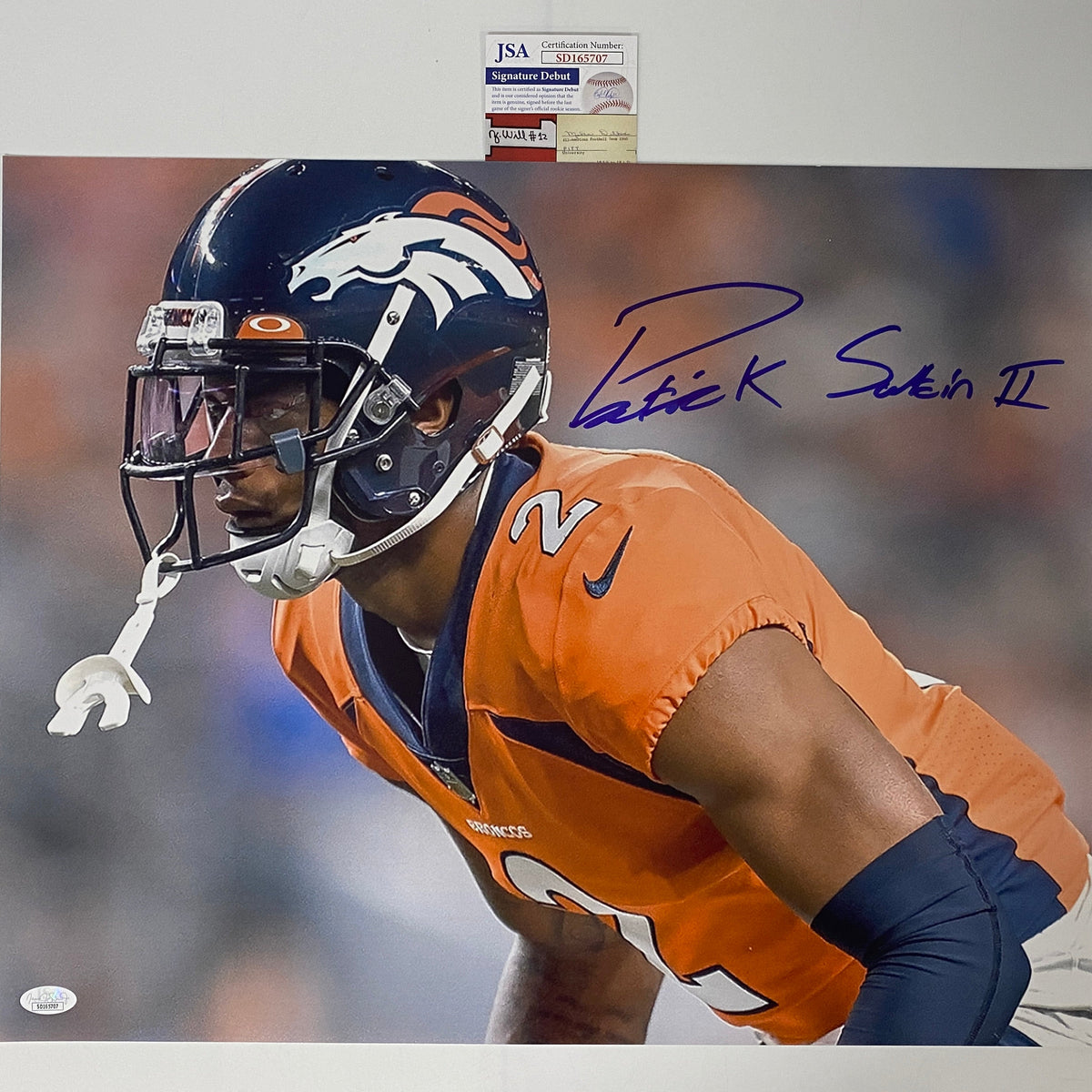 Autographed/Signed Patrick Surtain II Denver Broncos 16x20 Football Photo JSA COA