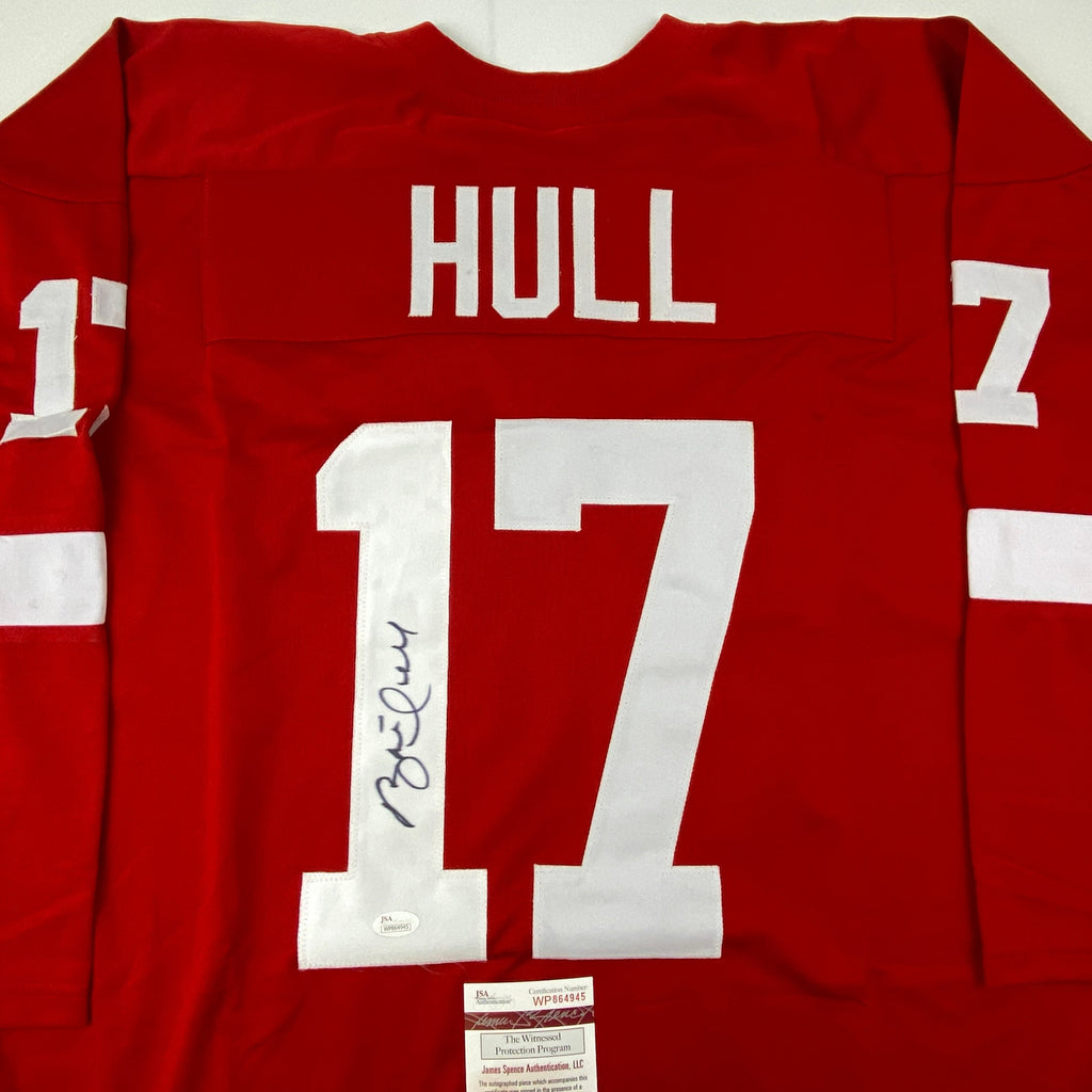 Autographed/Signed Brett Hull Detroit Red Hockey Jersey JSA COA