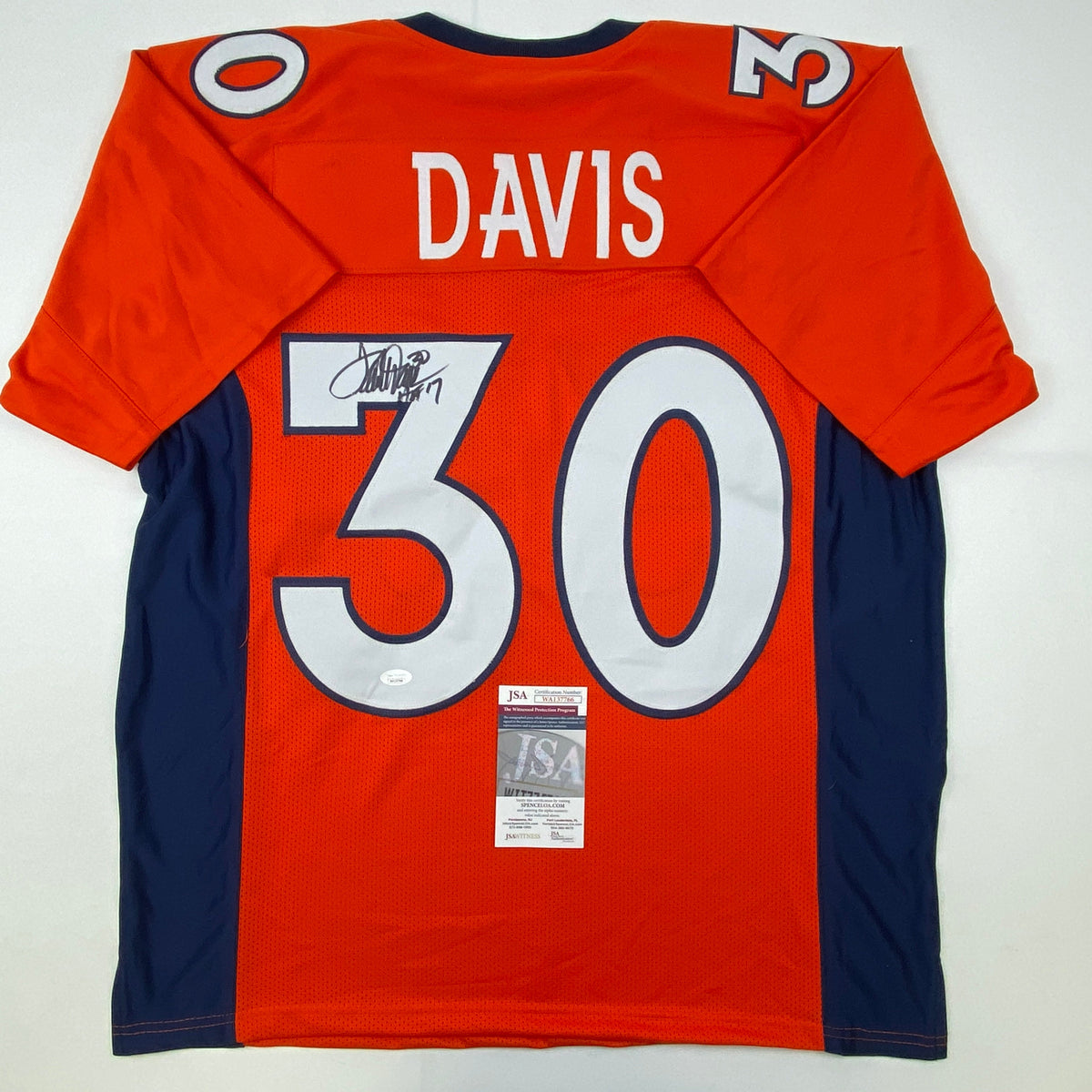 Autographed/Signed Terrell Davis HOF 17 Denver Orange Football Jersey JSA COA