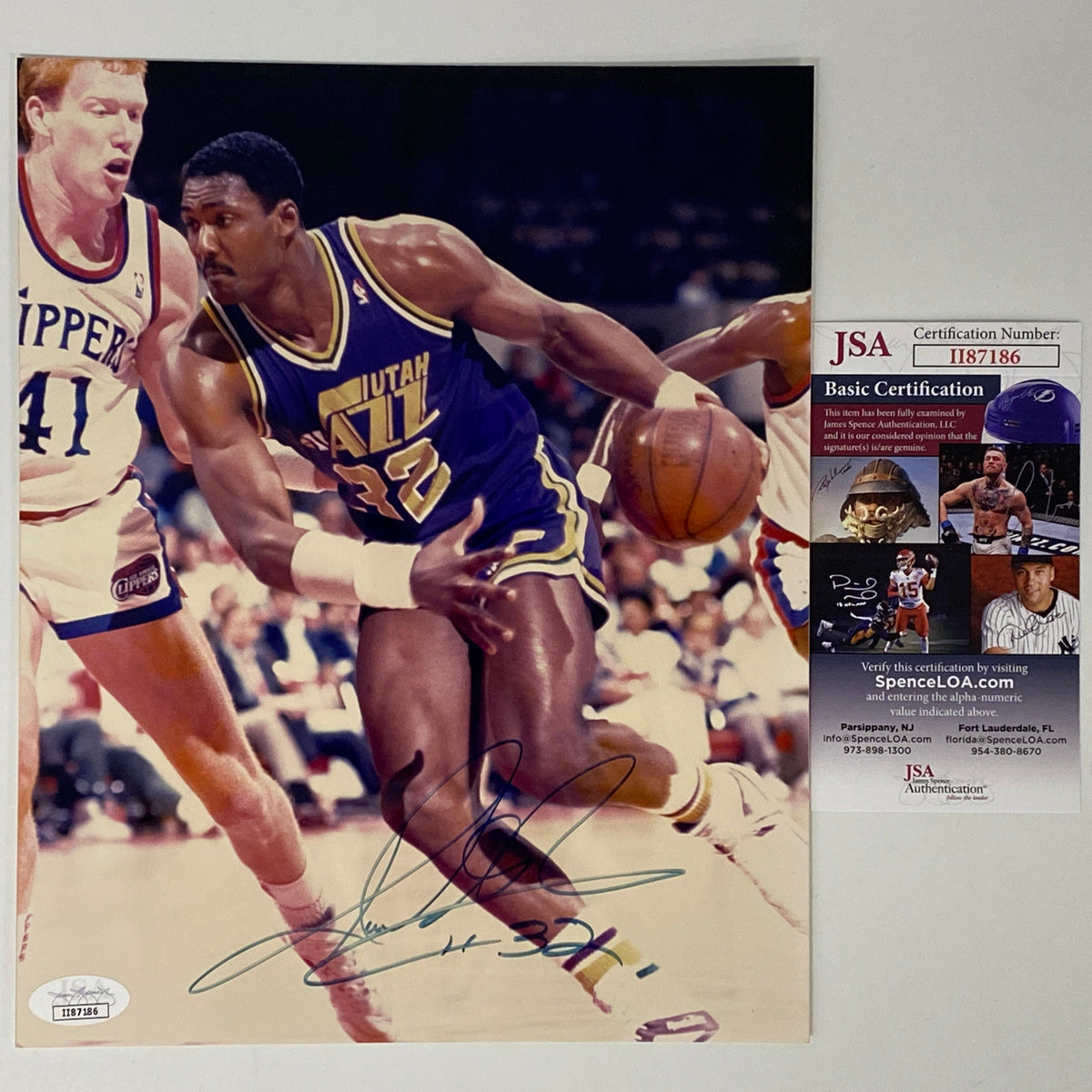 Autographed/Signed Karl Malone Utah Jazz 8x10 Basketball Photo JSA COA
