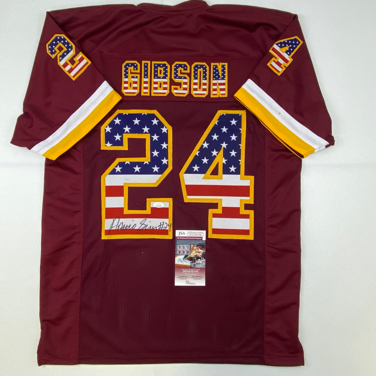 Autographed/Signed Antonio Gibson Washington American Flag Football Jersey JSA COA