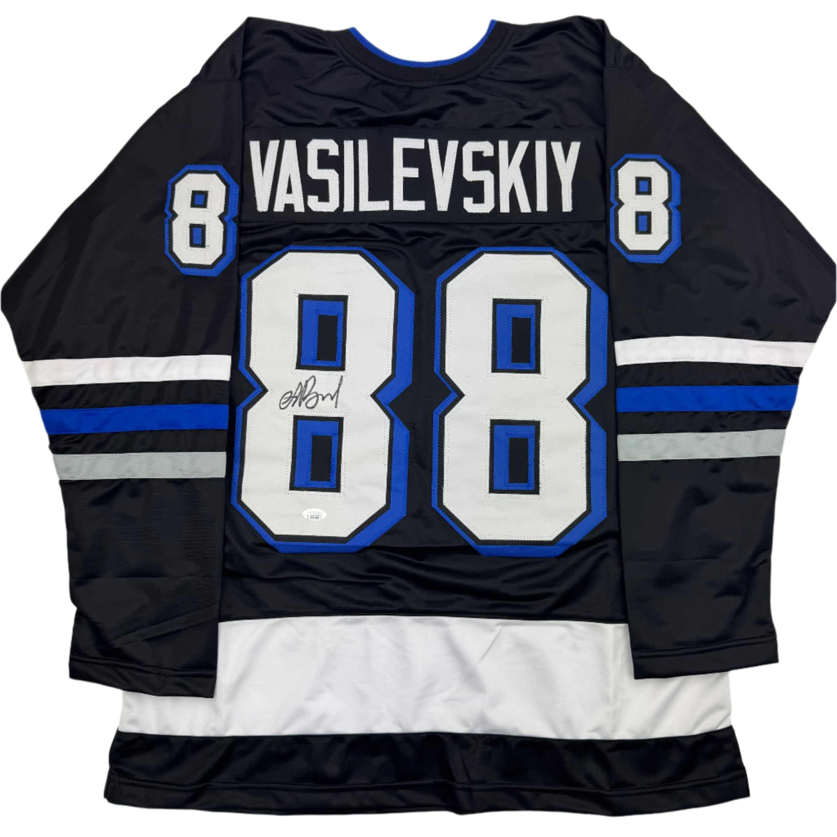 Autographed/Signed Andrei Vasilevskiy Tampa Bay Black Hockey Jersey JSA COA