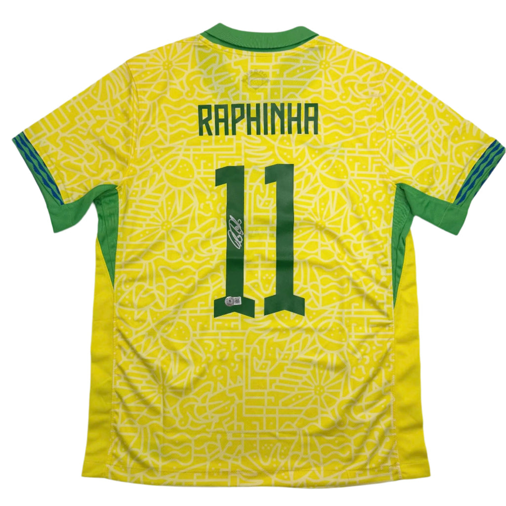 Autographed/Signed Raphinha Raphael Belloli Brazil Yellow Soccer Jersey Beckett BAS COA