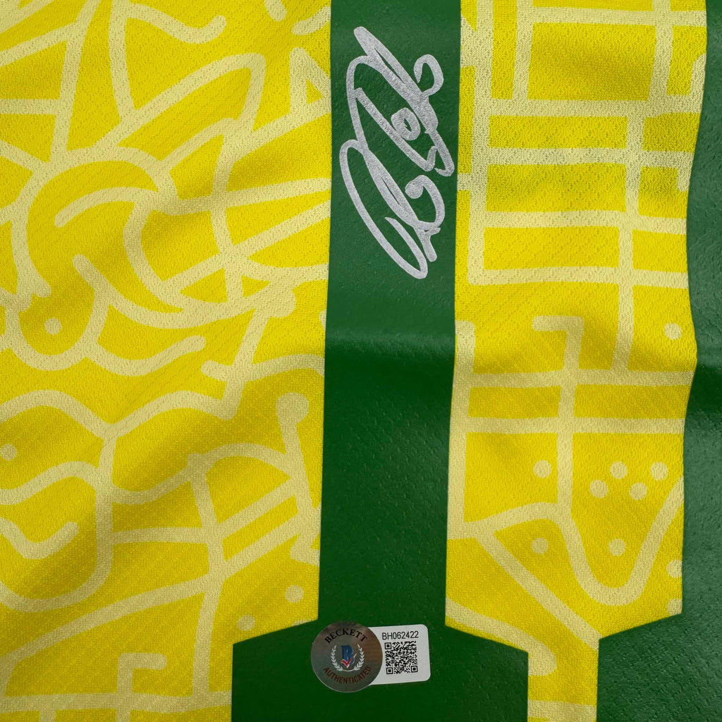 Autographed/Signed Raphinha Raphael Belloli Brazil Yellow Soccer Jersey Beckett BAS COA