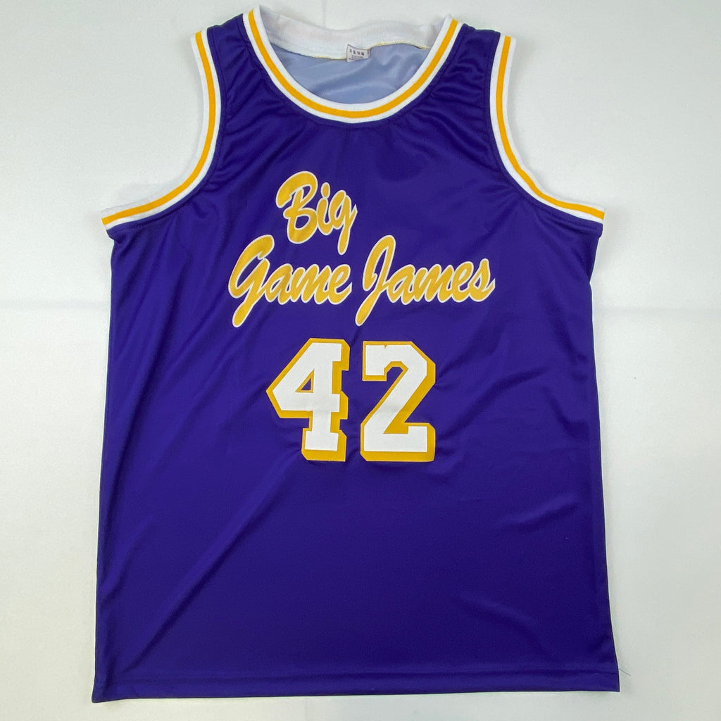 Autographed/Signed James Worthy Los Angeles LA Purple Basketball Jersey Steiner COA