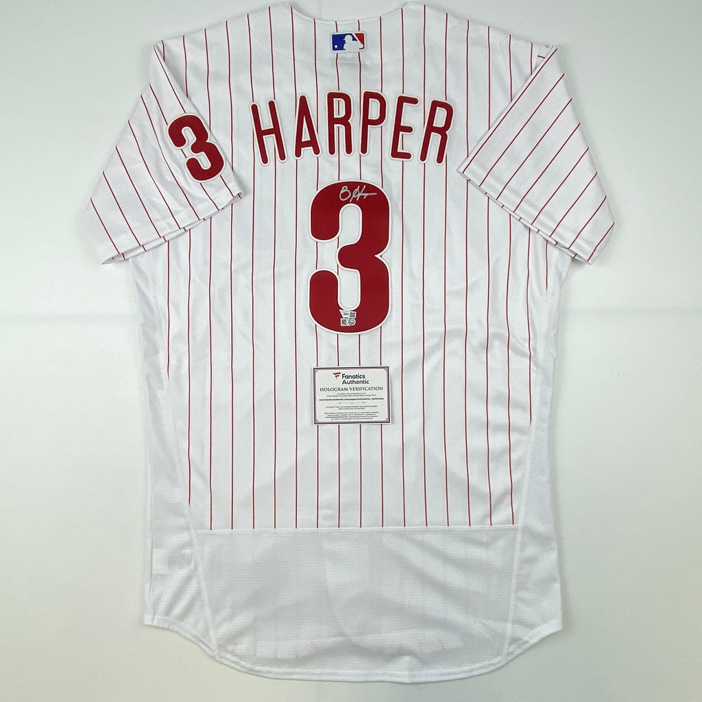 Autographed/Signed Bryce Harper Philadelphia Phillies Pinstripe Authentic Baseball Jersey Fanatics & MLB COA