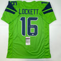 Autographed/Signed Tyler Lockett Seattle Green Color Rush Football Jersey JSA COA