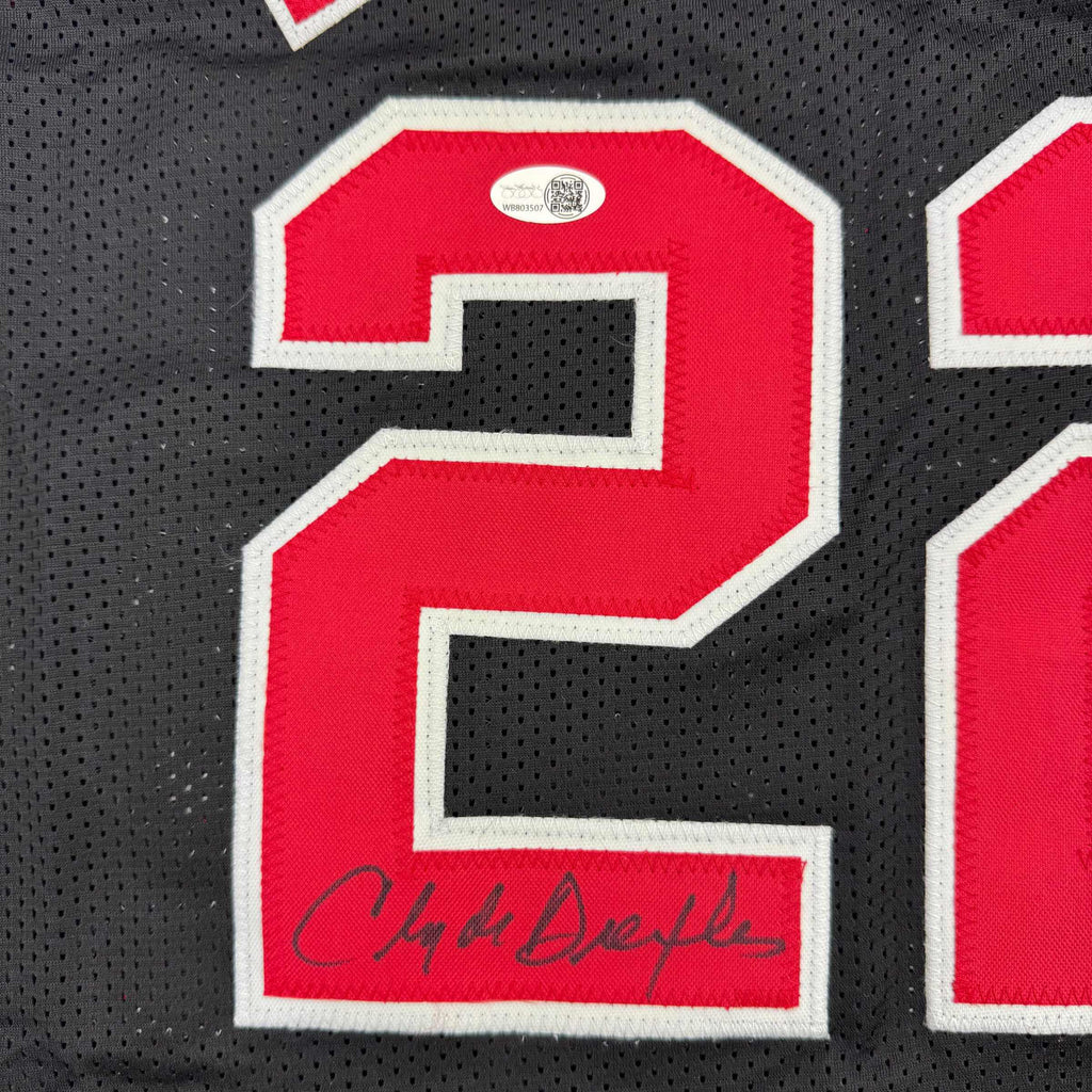 Autographed/Signed Clyde Drexler Portland Black Basketball Jersey JSA COA