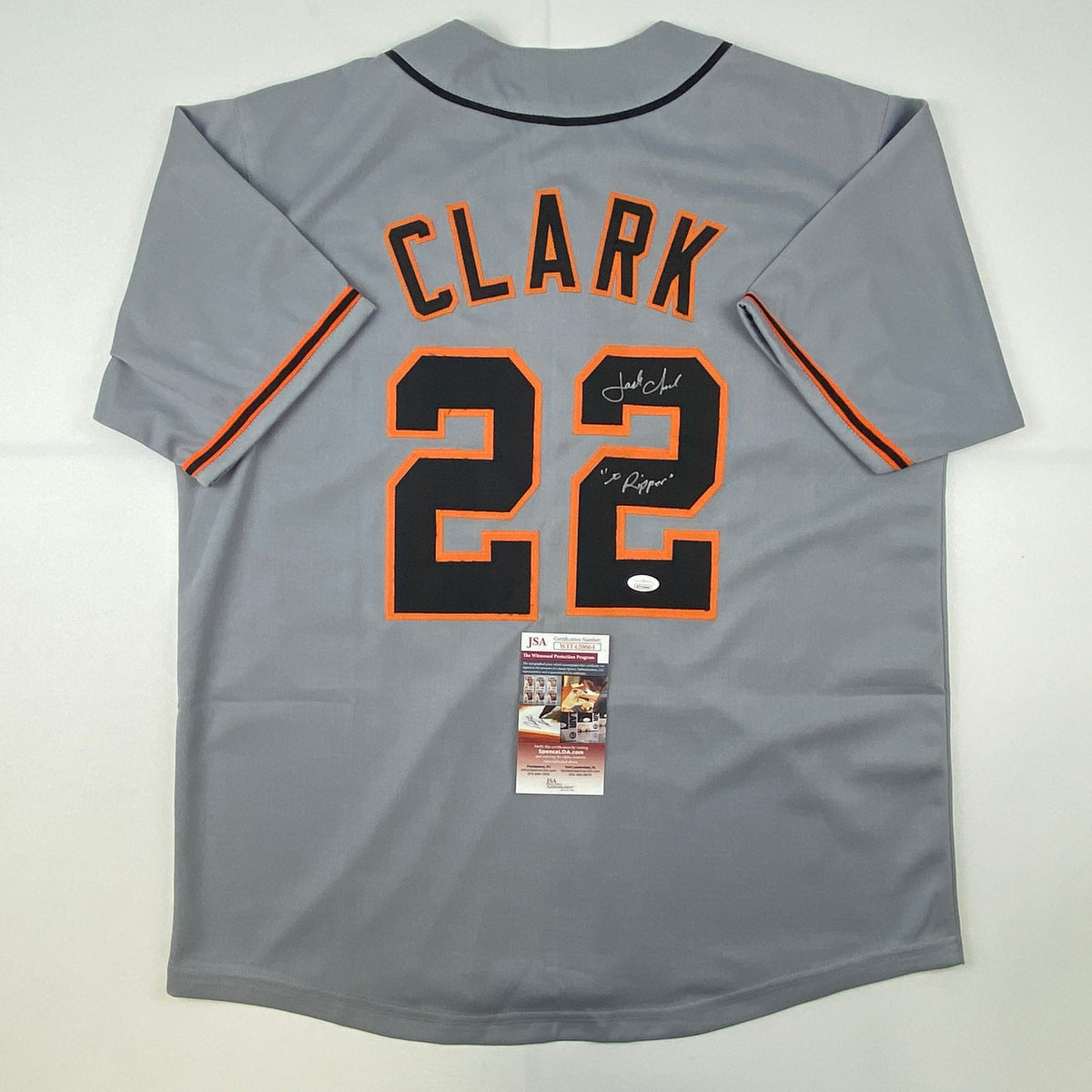 Autographed/Signed Jack Clark The Ripper San Francisco Grey Baseball Jersey JSA COA