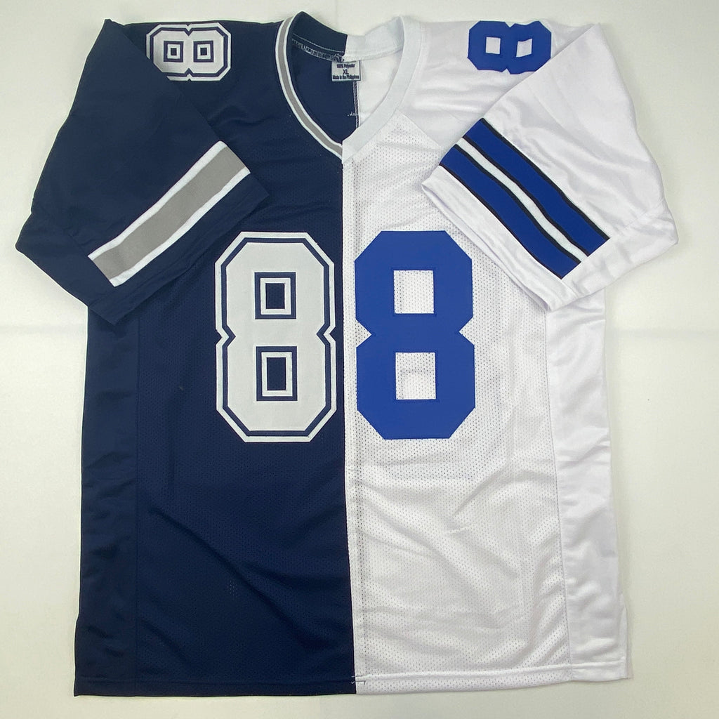 Autographed/Signed CeeDee Lamb Dallas Split White/Blue Football Jersey JSA COA