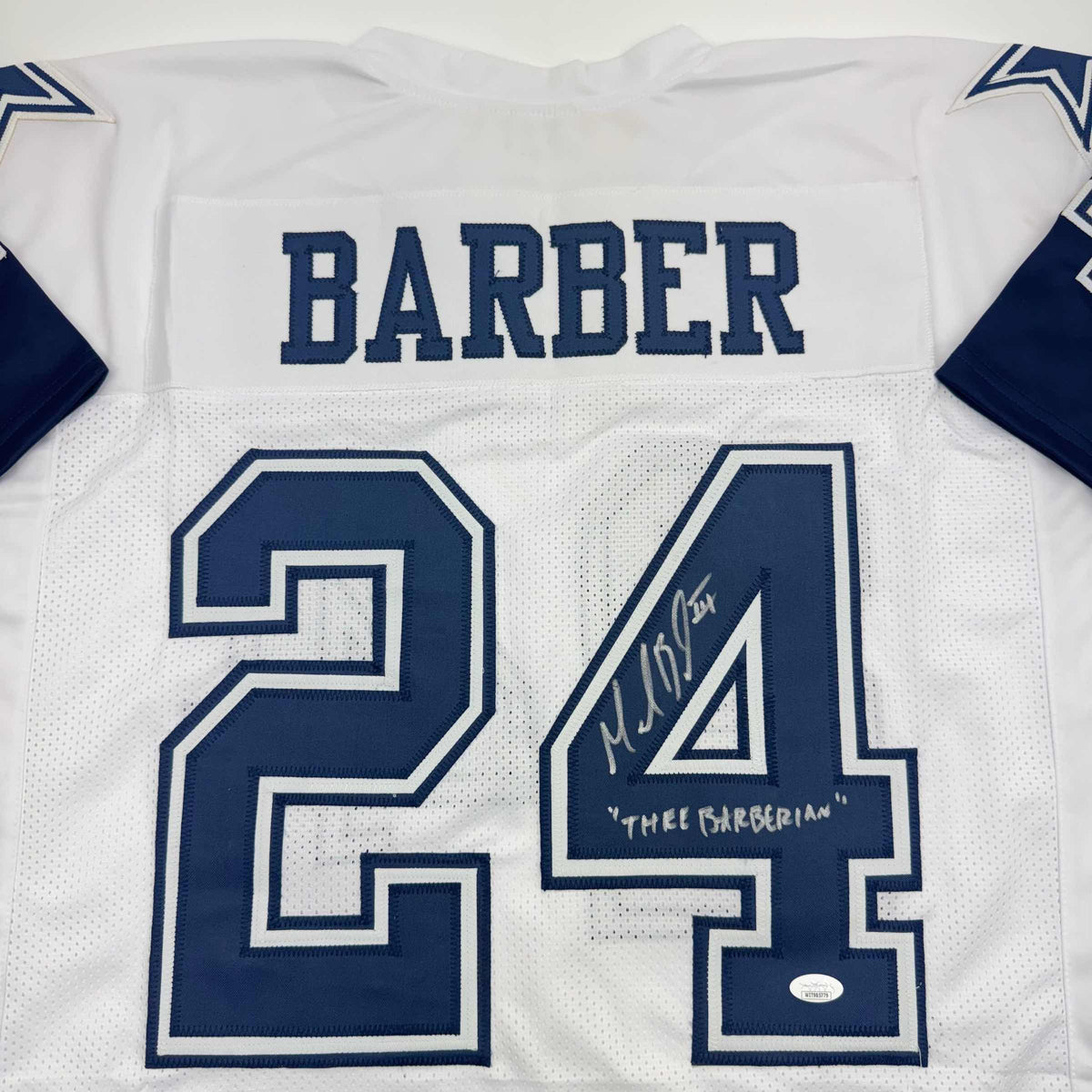 Autographed/Signed Marion Barber Dallas White Color Rush Football Jersey JSA COA