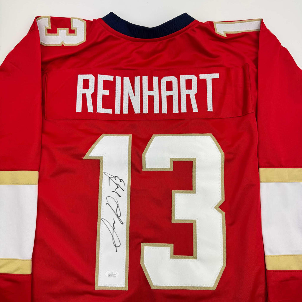 Autographed/Signed Sam Reinhart Florida Red Hockey Jersey JSA COA