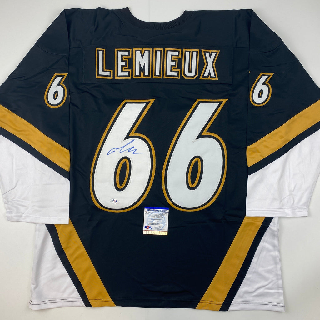 Autographed/Signed Mario Lemieux Pittsburgh Black Hockey Jersey PSA/DNA COA