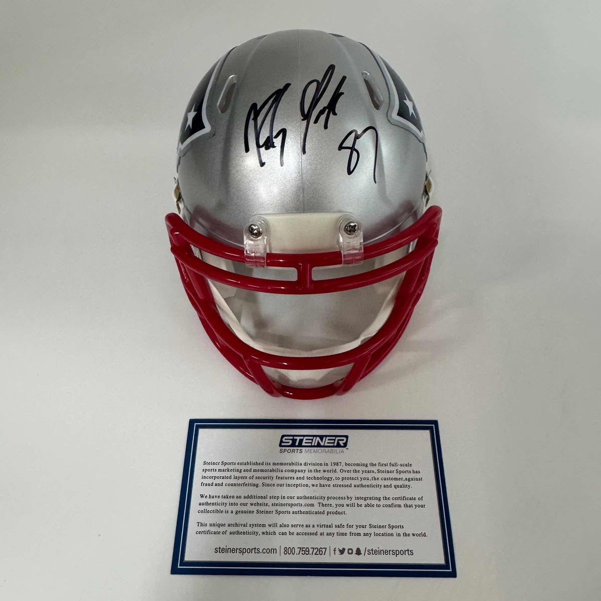 Autographed/Signed Rob Gronkowski New England Patriots Mini Football Helmet Steiner COA