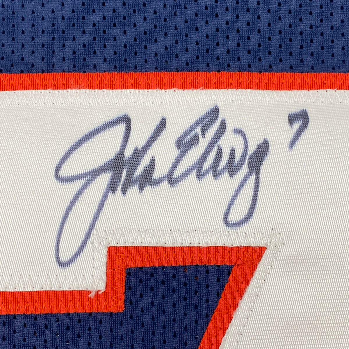Autographed/Signed John Elway Denver Blue Football Jersey JSA COA