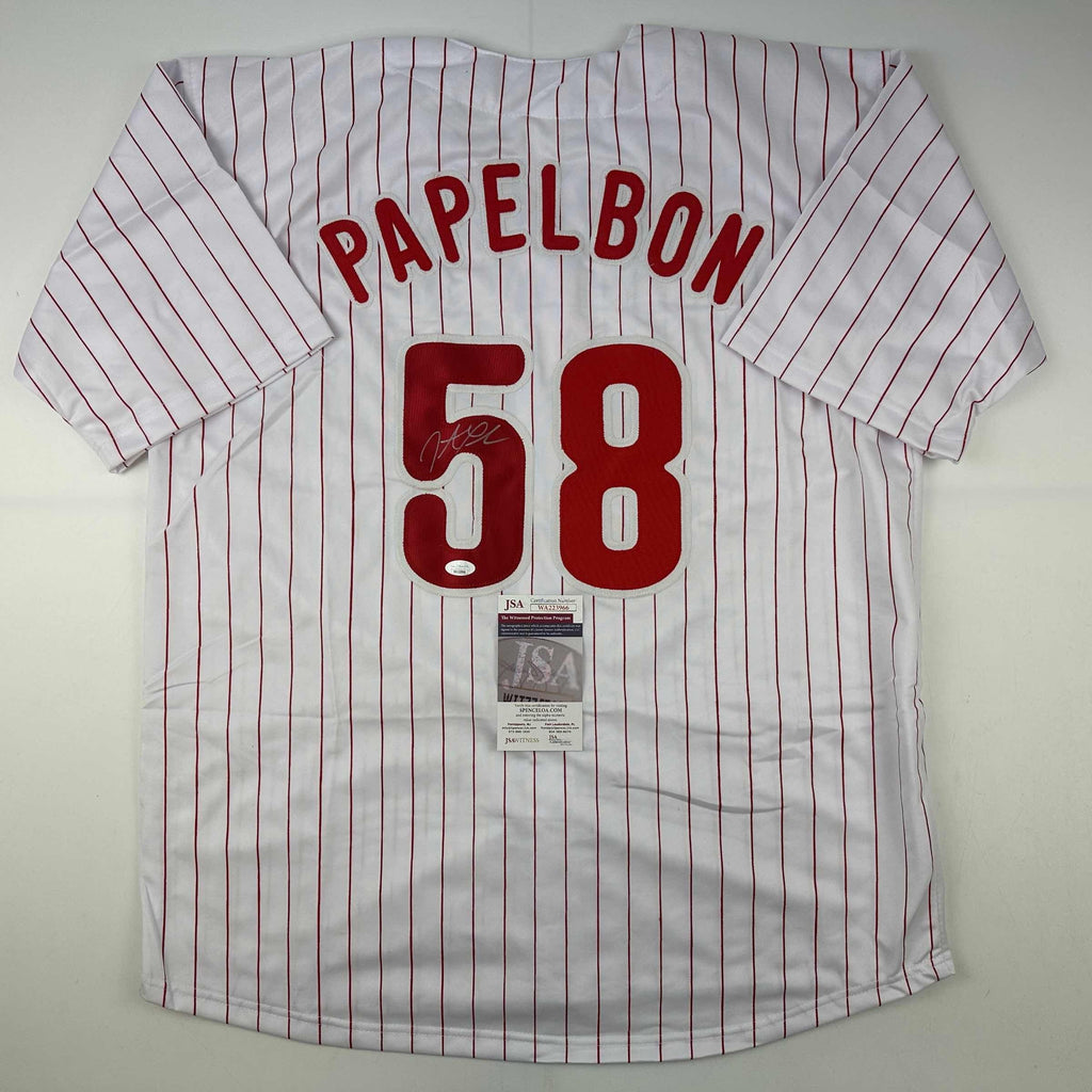 Autographed/Signed Jonathan Papelbon Philadelphia Pinstripe Baseball Jersey JSA COA